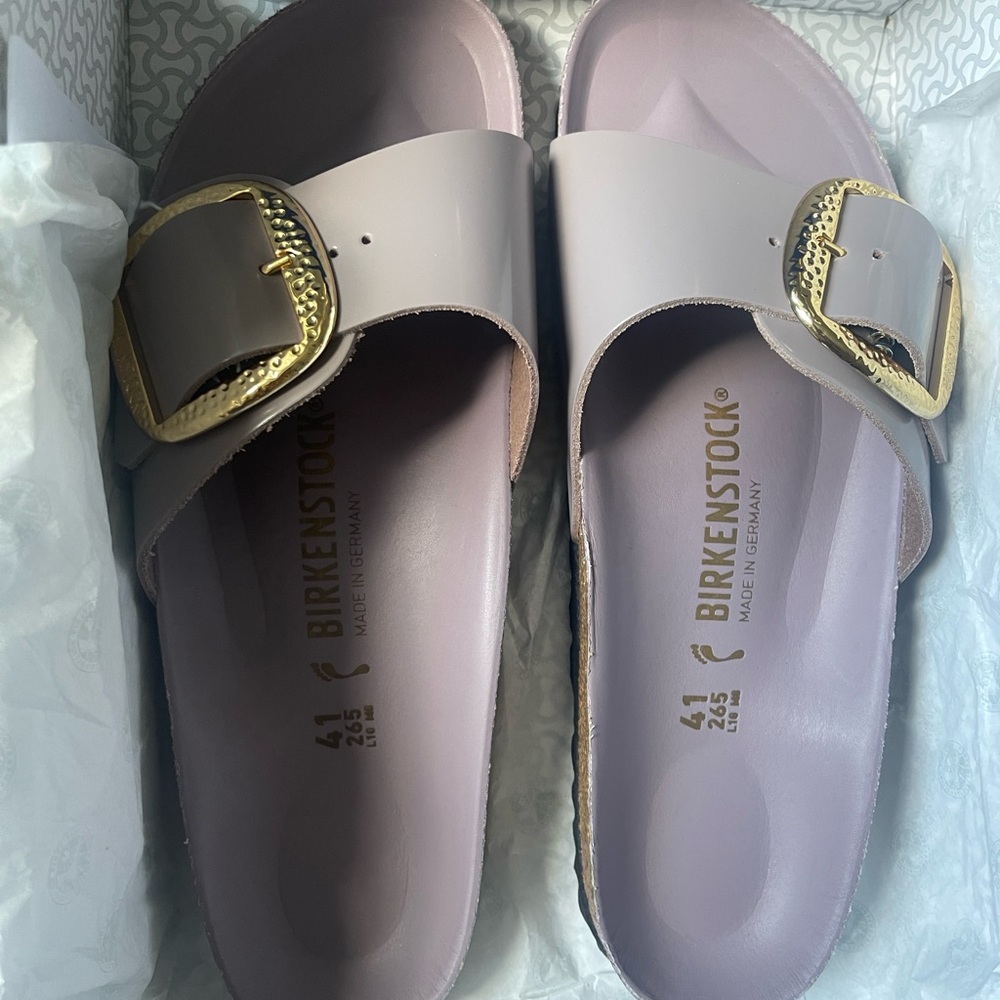Birkenstock Madrid Gold Buckle Sandals - Picture 12 of 14